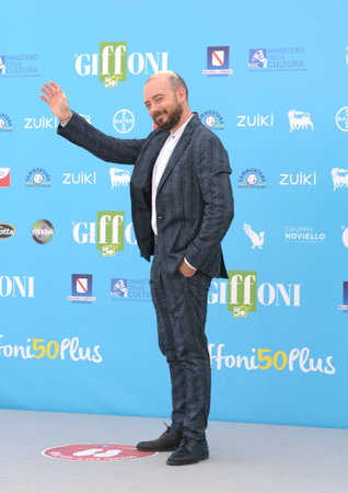 GIFFONI VALLE PIANA, ITALY - July 28,2021: Simone Ruzzo at Giffoni Film Festival 50 Plus - on July 28, 2021 in Giffoni Valle Piana, Italy.のeditorial素材