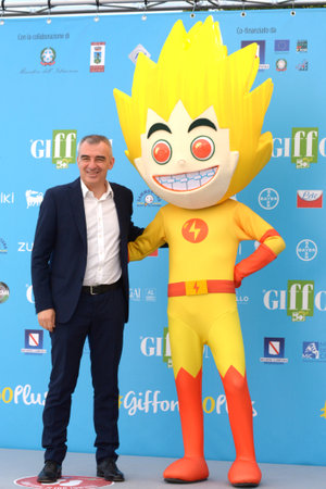 GIFFONI VALLE PIANA, ITALY - July 23,2021: Andrea Giuliacci and MeteoHeroes at Giffoni Film Festival 50 Plus - on July 23, 2021 in Giffoni Valle Piana, Italy.のeditorial素材
