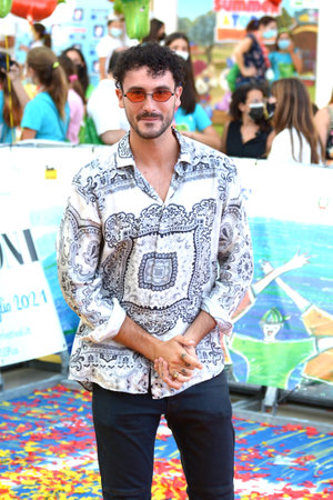 GIFFONI VALLE PIANA, ITALY - July 24,2021: Carlo Luigi Coraggio alias Carl Brave at Giffoni Film Festival 50 Plus - on July 24, 2021 in Giffoni Valle Piana, Italy.のeditorial素材