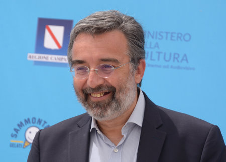 GIFFONI VALLE PIANA, ITALY - July 29, 2021: Marco Damilano at Giffoni Film Festival 50 Plus - on July 29, 2021 in Giffoni Valle Piana, Italy.のeditorial素材