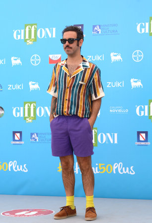 GIFFONI VALLE PIANA, ITALY - July 29, 2021: Lorenzo Urciullo alias Colapesce at Giffoni Film Festival 50 Plus - on July 29, 2021 in Giffoni Valle Piana, Italy.のeditorial素材