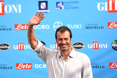 GIFFONI VALLE PIANA, ITALY - July 22,2022: Andrea Occhipinti at Giffoni Film Festival 2022 - on July 22, 2022 in Giffoni Valle Piana, Italy.のeditorial素材