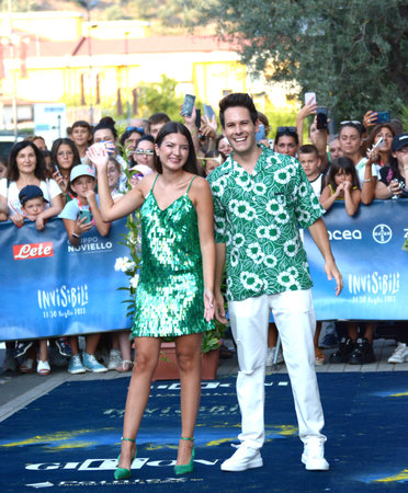 GIFFONI VALLE PIANA, ITALY - July 22,2022: Sofia Scalia and Luigi Calagna of the Cast "Me contro Te" at Giffoni Film Festival 2022 - on July 22, 2022 in Giffoni Valle Piana, Italy.のeditorial素材