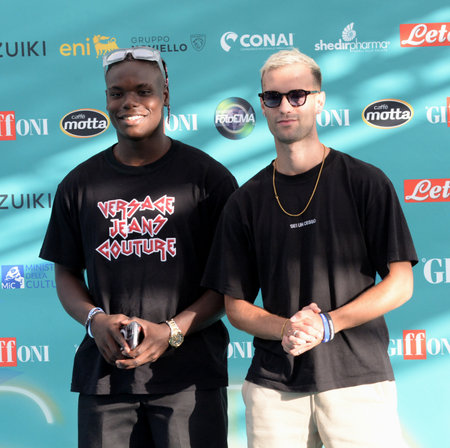 GIFFONI VALLE PIANA,ITALY - July 21,2023 : Samuel Afriyie, aka Off Samuel, and Alessandro Patacchini aka JPATA at Giffoni Film Festival 2023 - on July 21, 2023 in Giffoni Valle Piana, Italy.のeditorial素材