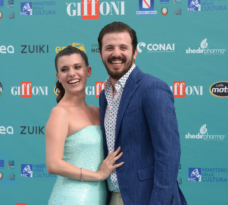 GIFFONI VALLE PIANA,ITALY - July 22,2023 : Giovanna Sannino and Gaetano Migliaccio at Giffoni Film Festival 2023 - on July 22, 2023 in Giffoni Valle Piana, Italy.のeditorial素材
