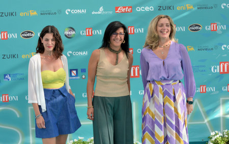 GIFFONI VALLE PIANA,ITALY - July 28,2023 : Giusy Alfieri, Stefania Vallone and Fulvia Filippini at Giffoni Film Festival 2023 - on July 28, 2023 in Giffoni Valle Piana, Italy.のeditorial素材