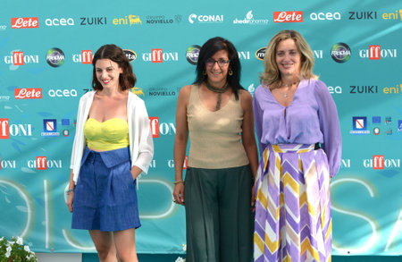 GIFFONI VALLE PIANA,ITALY - July 28,2023 : Giusy Alfieri, Stefania Vallone and Fulvia Filippini at Giffoni Film Festival 2023 - on July 28, 2023 in Giffoni Valle Piana, Italy.のeditorial素材