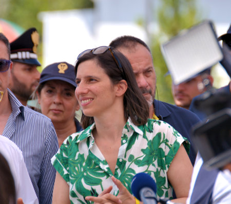 GIFFONI VALLE PIANA,ITALY - July 26,2024 : Elly Schlein, secretary of the Democratic Party at Giffoni Film Festival 2024 - on July 26, 2024 in Giffoni Valle Piana, Italy.のeditorial素材