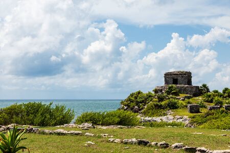 View of the Tulum national park with Mayan ruins (Yucatan, Mexico).の写真素材