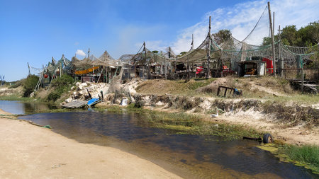Fishing village by the seaの写真素材
