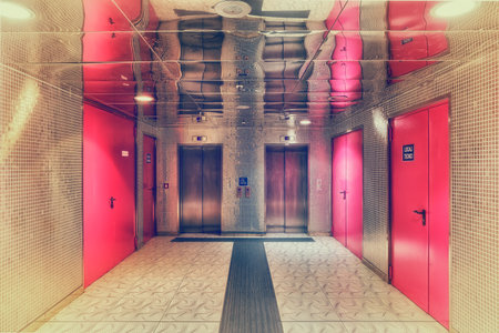 Futuristic and modern subway station of University by New York designer Karim Rashid,emergency exitのeditorial素材