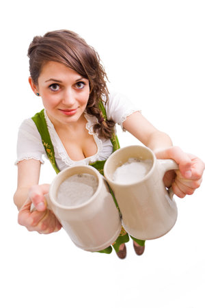 Beautiful young girl with beer の写真素材
