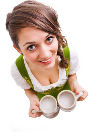 Beautiful young girl with beer の写真素材