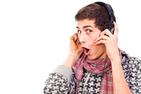 young guy with headphonesの写真素材