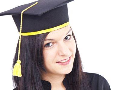 Portrait of a graduating, attractive woman, whit isolated backgroundの写真素材