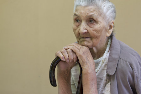 sad old ladyの写真素材