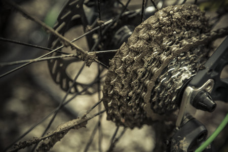 Muddy gears after raceの写真素材