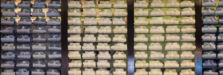 Various color shirts at shelf in shop の写真素材