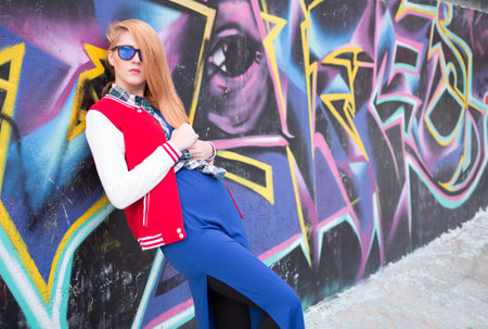 Portrait of a beautiful blond street girl.のeditorial素材