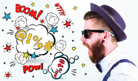 Screaming bearded man and sunglasses