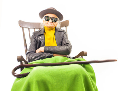 Cool old woman with sunglasses and hat.の写真素材