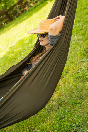 beautiful girl is relaxing in the natureの写真素材