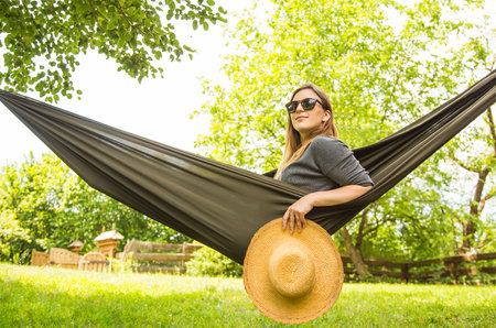 beautiful girl is relaxing in the natureの写真素材