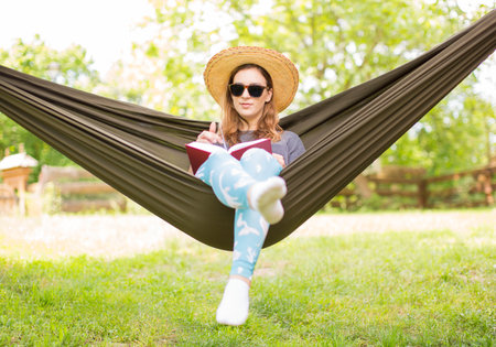 beautiful girl is relaxing in the natureの写真素材