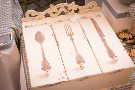 White wooden cutlery closed boxの写真素材