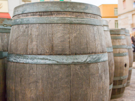 oak wooden Barrel. Barrel made of wood.の写真素材