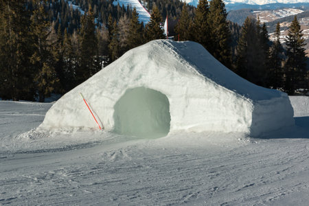 Frozen tunnel, snowpark in dolomites mountains, the alpsの写真素材