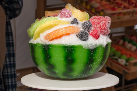 sweet pastry imitation with watermelon plant: wax fruits candles cakeの写真素材