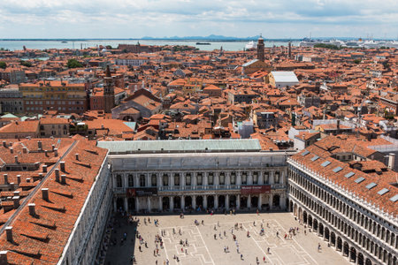 Venice Skyline: Aerial View on Saint Mark's Square in Venice and Red Roofs - Italyの写真素材