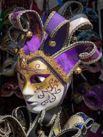 Handmade Carnival Venetian Mask in Gold, White and Purpleの写真素材