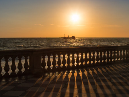Livorno' s Mascagni Terrace at Sunset, Tuscany, Italyの写真素材