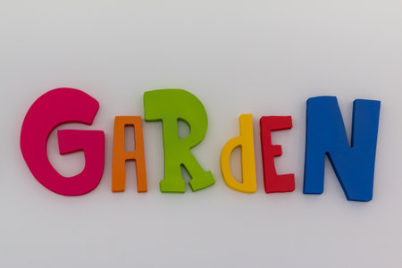 Colorful Words Garden: Text Message on White Backgroundの写真素材