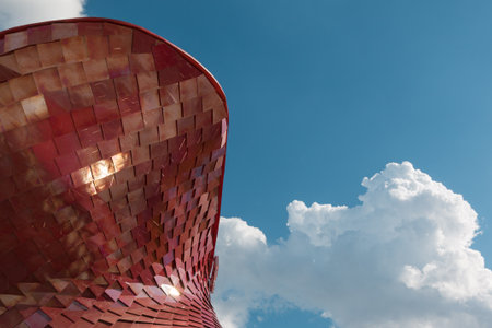 Detail of Futuristic Megastructure: Curve Red Building Facade at Exposition in Milan - Italyのeditorial素材