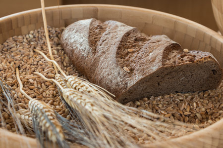 Bowl of Wheat Grains, Flour and Bread - Whole Grain Wheat Kernels