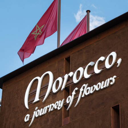 Word Marocco Emblem at Universal Exposition's Pavilion in Milan, Italy 2015のeditorial素材