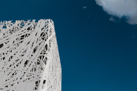 Detail of Futuristic Megastructure: White Building Facade at Exposition in Milan - Italy