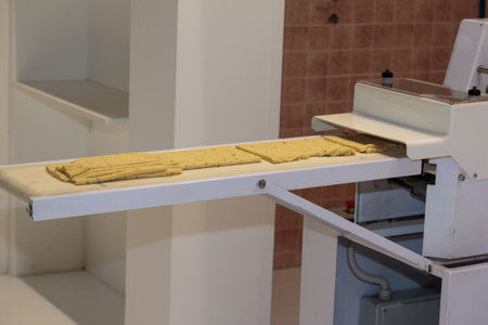 Yellow Italian Taralli Preparation with Food Machine: Traditional Snackの写真素材