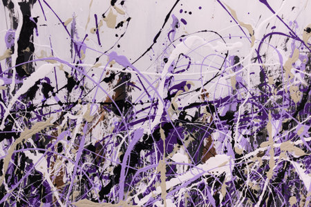 Abstract Splash Painting Art: Strokes with Different Color Patterns like Purple, Violet and Blackの写真素材