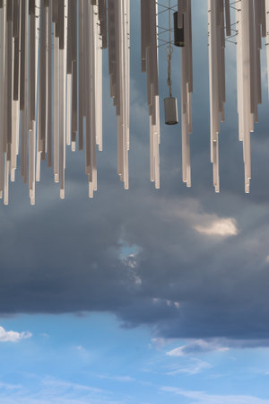 Hanging Plastic Pipe and Blue Sky in Background, Modern Architectural Design Theme at Milan Exposition 2015 - Italyのeditorial素材