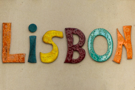Word Lisbon Made of Colorful Traditional Azulejos, Portuguese Styleの写真素材