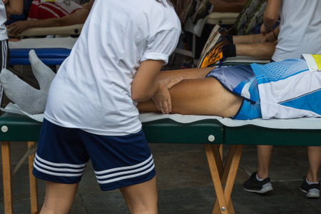 Athlete's Muscles Massage after Sport Workoutの写真素材