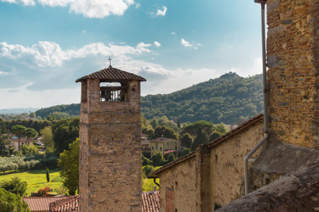 Bell Tower in Countryside in Vicopisano, Pisa - Italyの写真素材