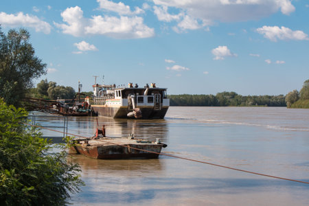 Abandoned Boat in River In Italy called Po.の写真素材