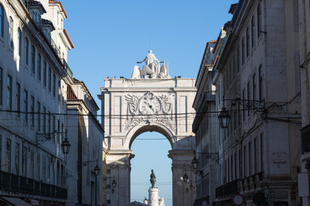 Famous Rua Augusta Arch in Lisbon, Portugal.の写真素材