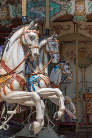 Colorful Carousel Horses in a Holiday Park, Merry-go-round Horse.の写真素材