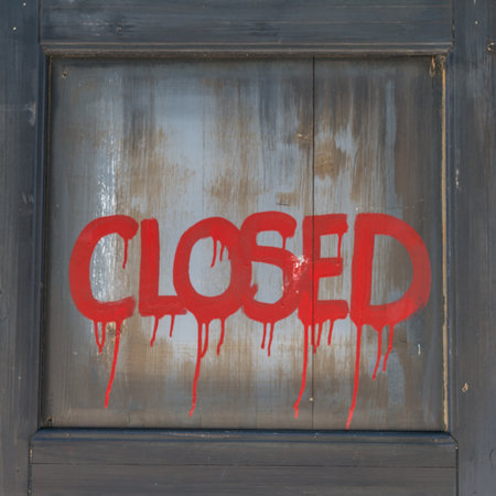 Red Closed Text and Sign, Word Closed on Wooden Door.の写真素材